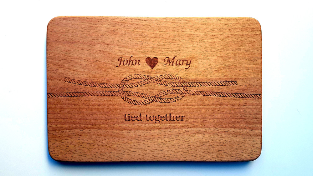 Personalized Cutting Board with Names and Reef Knot engraved